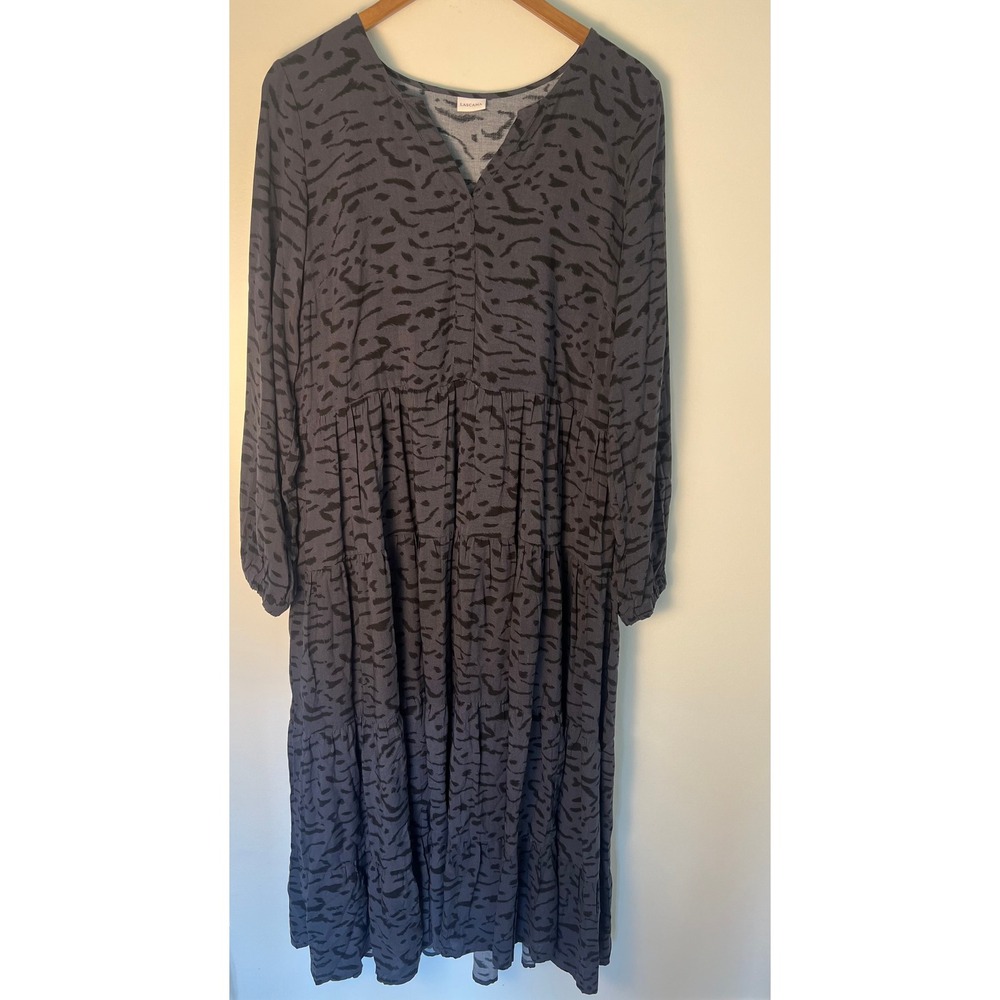 Lascana Tiered Midi Dress W 10 Grey Black Abstract Animal Print Cottagecore Chic